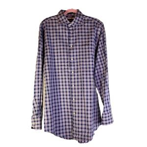 Neiman Marcus Men's Trim Fit Dress Shirt 15.5 34/35 Purple Blue Check